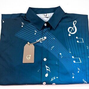 Hardaddy Men's L Musical Notes Short Sleeve Blue Button Front Shirt NEW NWT